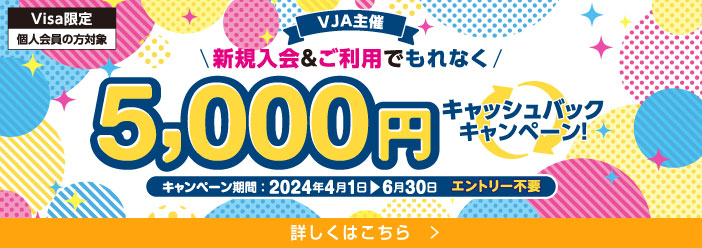 【Visa限定】新規入会＆ご利用でもれなく5,000円キャッシュバックキャンペーン！