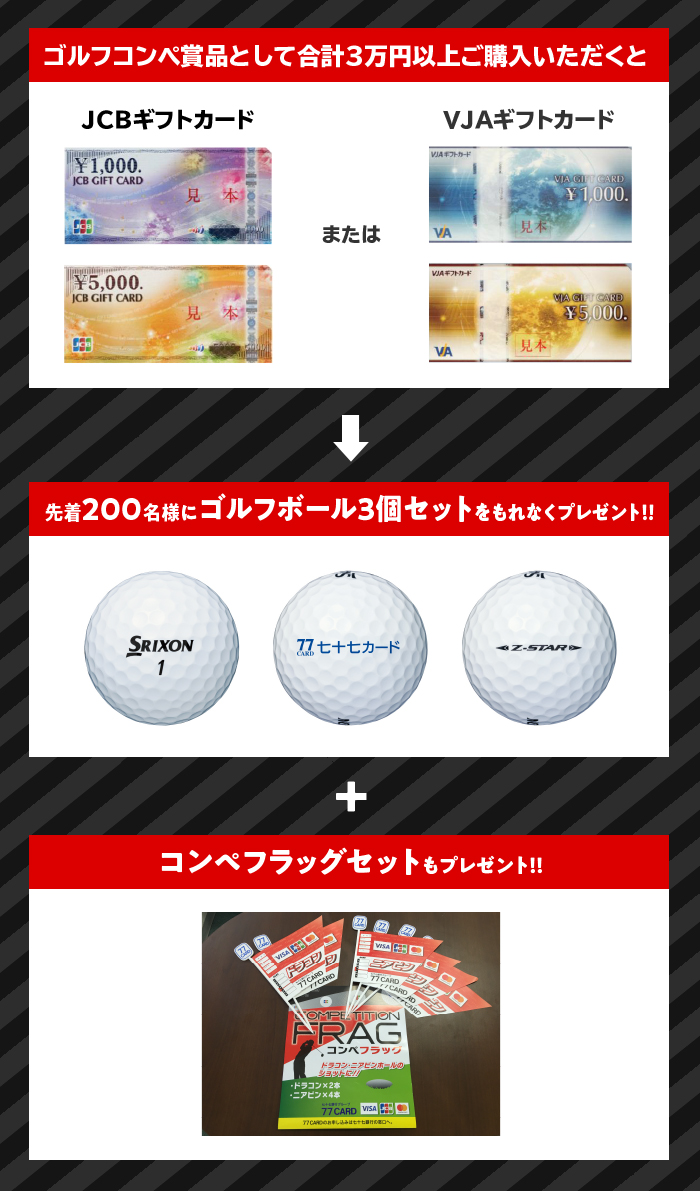 ギフトカード3万円以上購入でゴルフボールをプレゼント ゴルフコンペの賞品にはギフトカードをご利用ください お知らせ 七十七カード